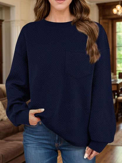 Full Size Texture Round Neck Long Sleeve Sweatshirt - Aurelia Clothing