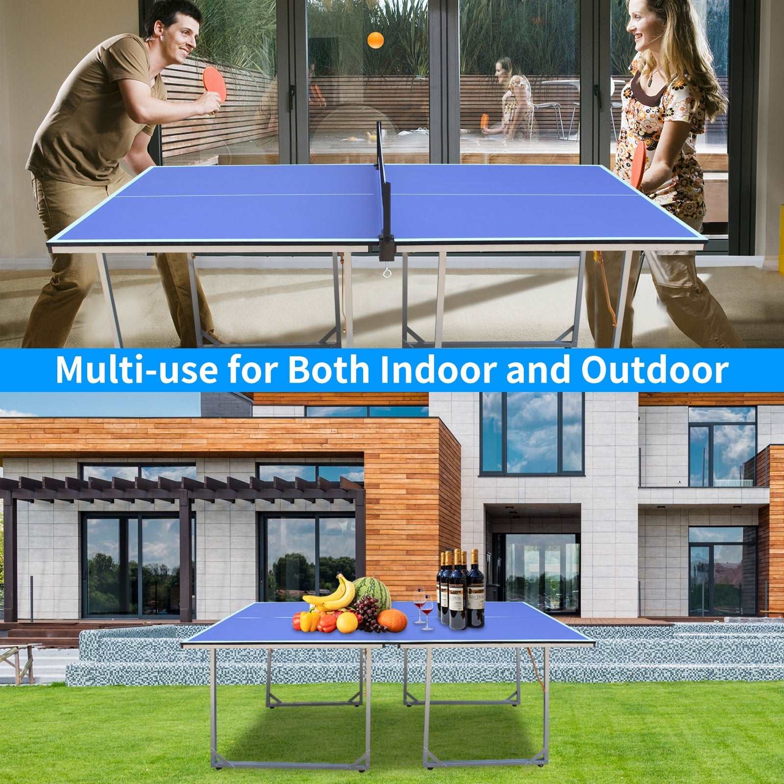 6ft Mid-Size Table Tennis Table Foldable & Portable Ping Pong Table Set for Indoor & Outdoor Games with Net - Free Shipping - Aurelia Clothing
