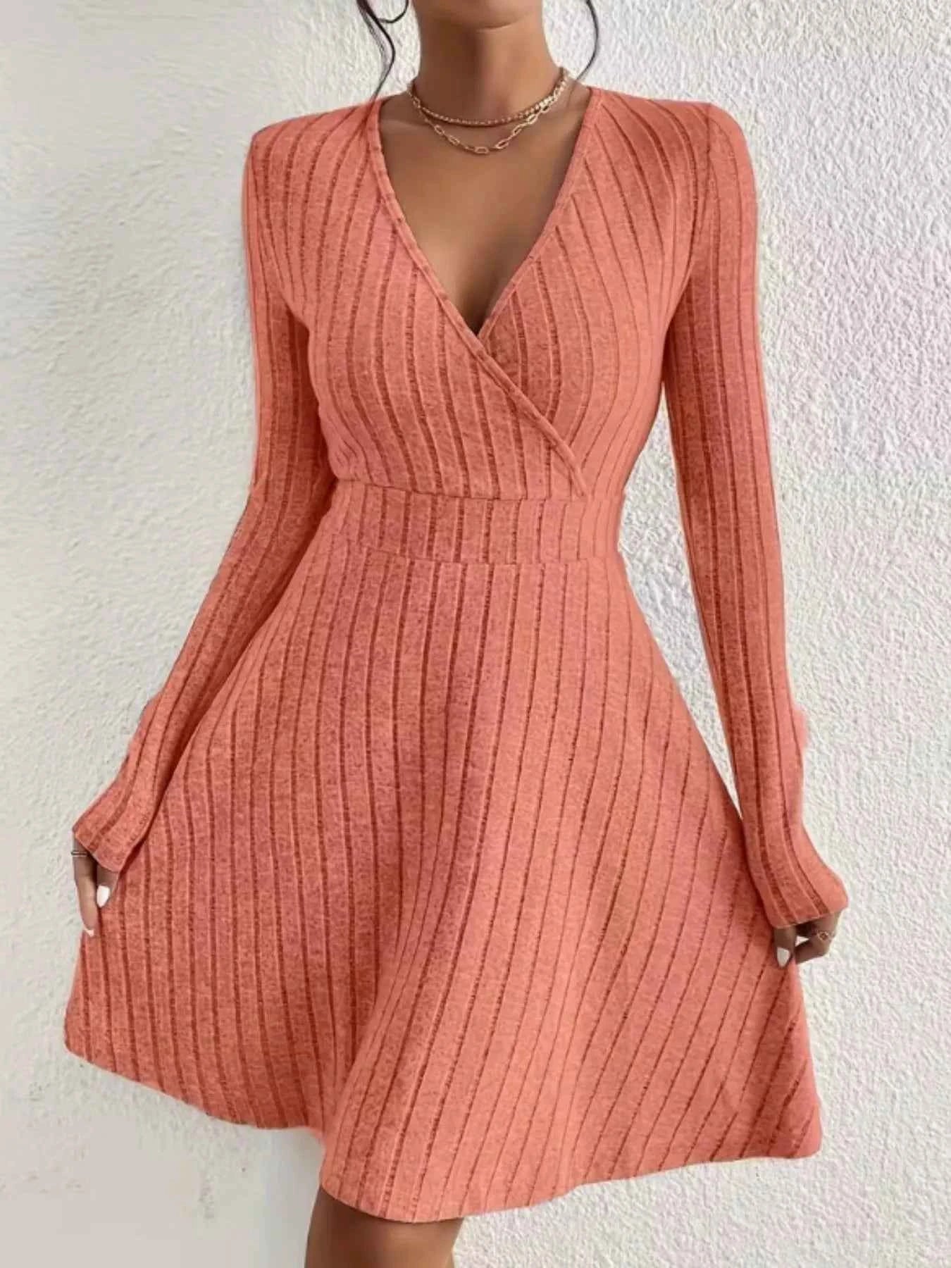 Ribbed Knit Wrap Mini Dress - Free Shipping