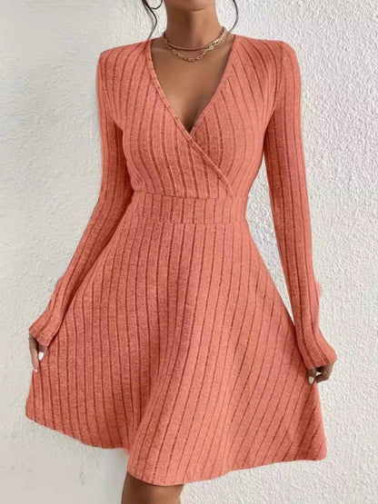 Ribbed Knit Wrap Mini Dress - Free Shipping