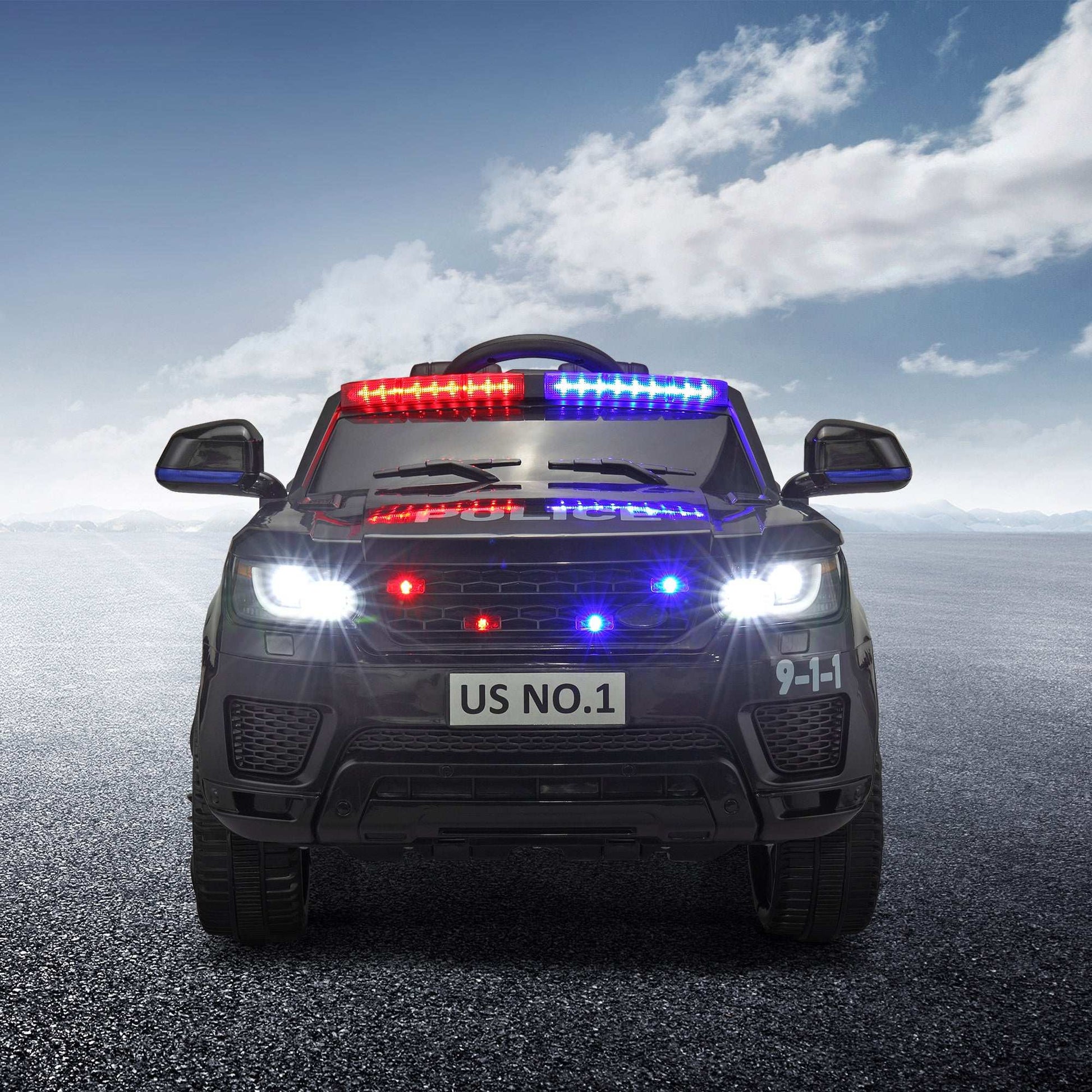 12V Kid Ride on Police Car with Parental Remote Control, Battery Powered Electric Truck with Siren, Flashing Lights,Music, Spring Suspension, Black - Free Shipping - Aurelia Clothing