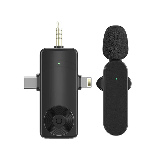 3 In 1 Wireless Lavalier Microphone Plug And Play Intelligent Noise Reduction Mini Mic For iPhone Android Live Broadcast - Aurelia Clothing