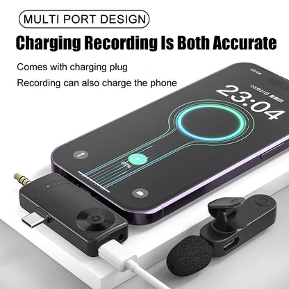 3 In 1 Wireless Lavalier Microphone Plug And Play Intelligent Noise Reduction Mini Mic For iPhone Android Live Broadcast - Aurelia Clothing