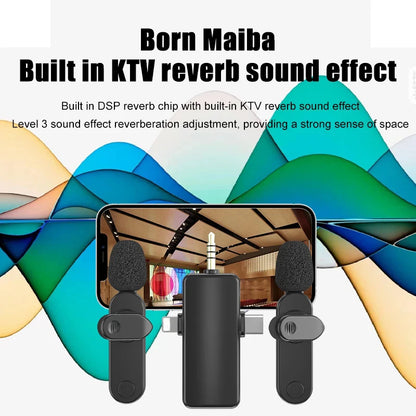 3 In 1 Wireless Lavalier Microphone Plug And Play Intelligent Noise Reduction Mini Mic For iPhone Android Live Broadcast - Aurelia Clothing