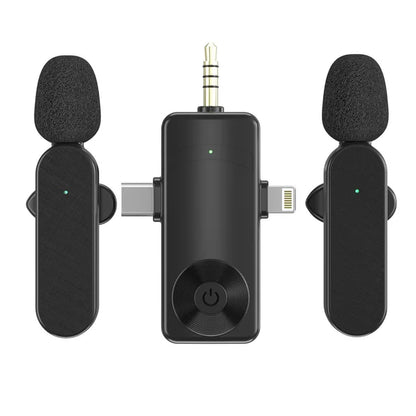 3 In 1 Wireless Lavalier Microphone Plug And Play Intelligent Noise Reduction Mini Mic For iPhone Android Live Broadcast - Aurelia Clothing