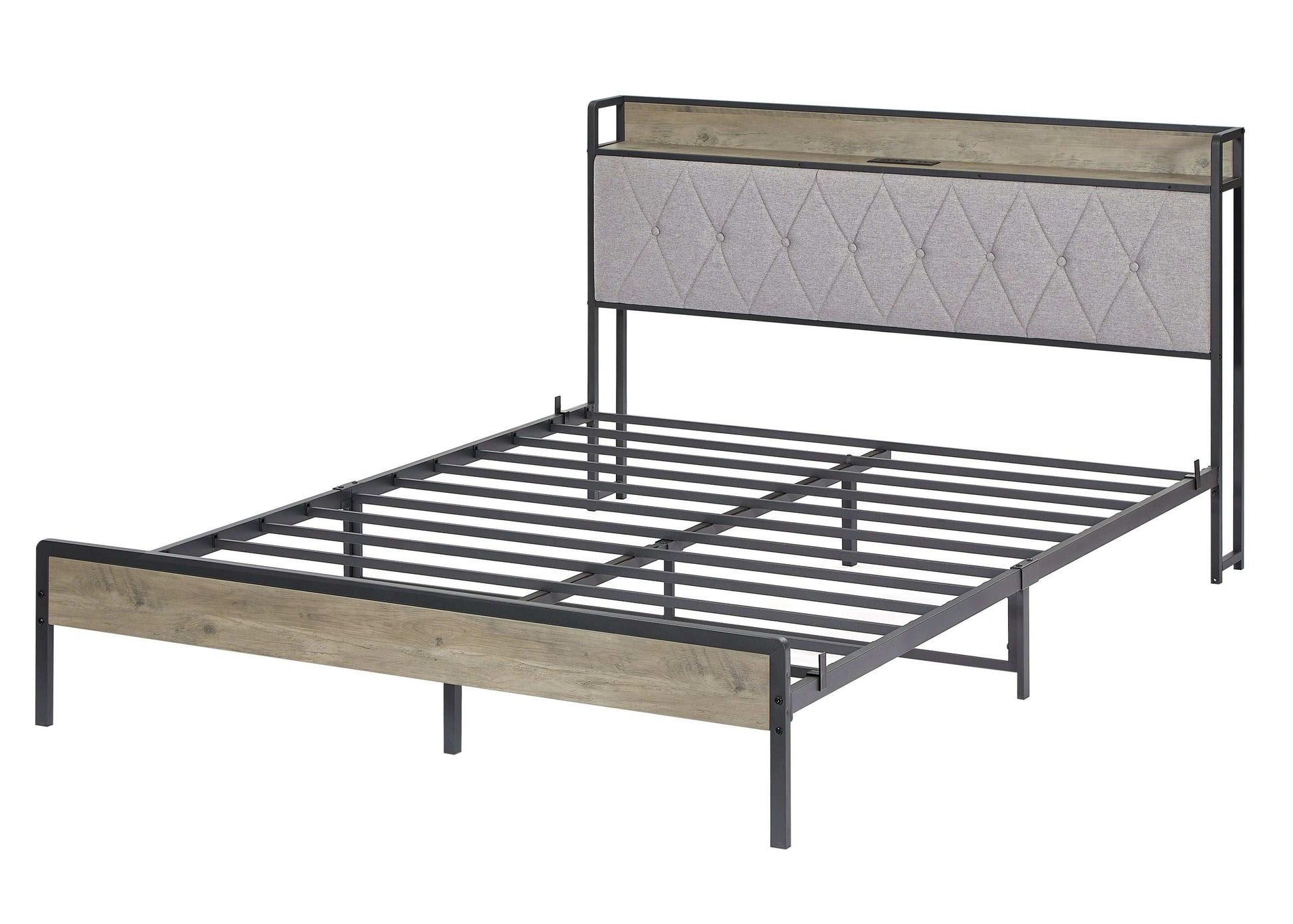 Bed frame with charging station Queen size,Grey, 87.8'' L x 61.8'' W x 39.2'' H. - Free Shipping - Aurelia Clothing