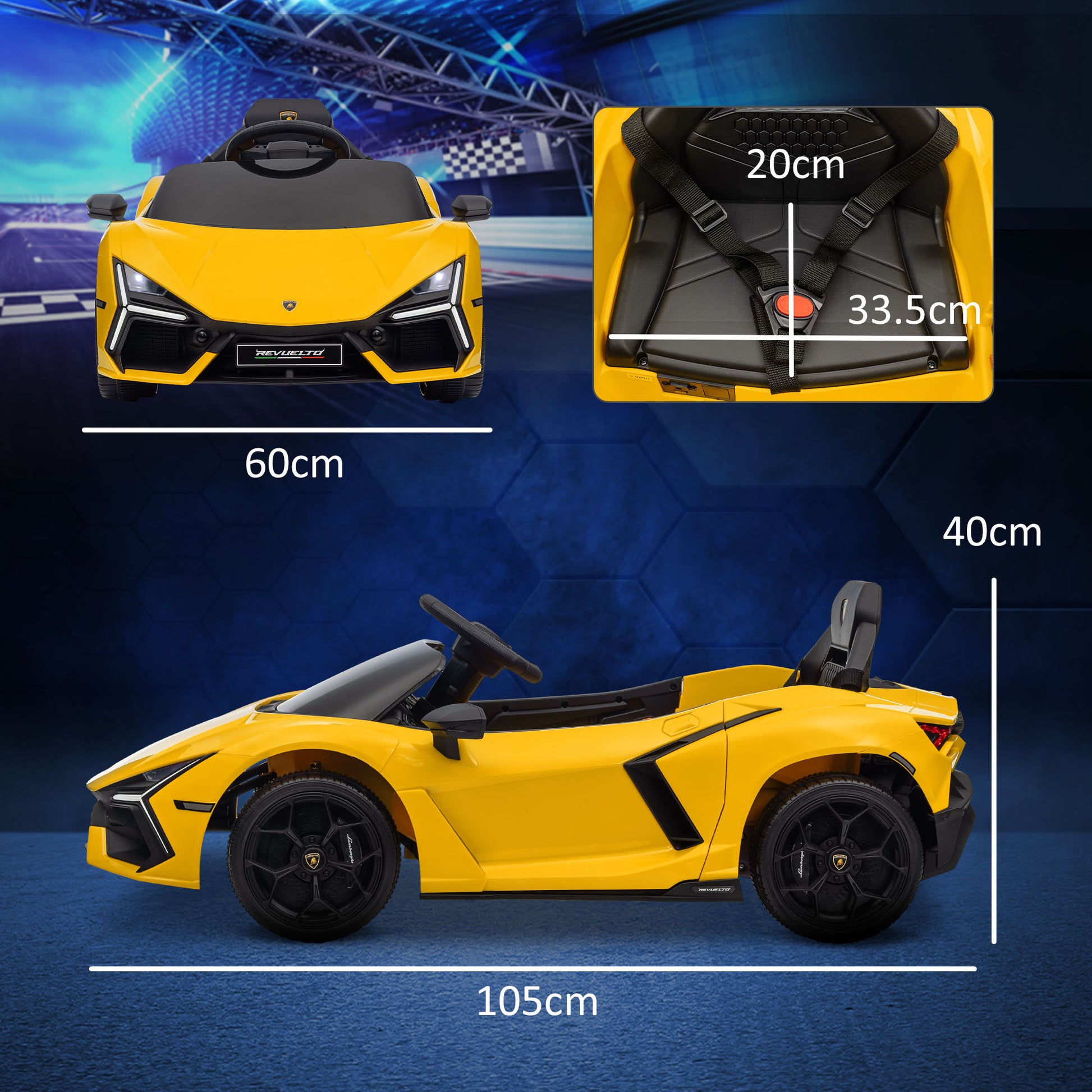Qaba Lamborghini Revuelto Licensed 12V Kids Electric Car, Battery Powered Ride on Car with Hydraulic Doors, Remote Control, Transport Wheels, Spring Suspension, Music, Lights, 3 Speeds, Yello - Aurelia Clothing
