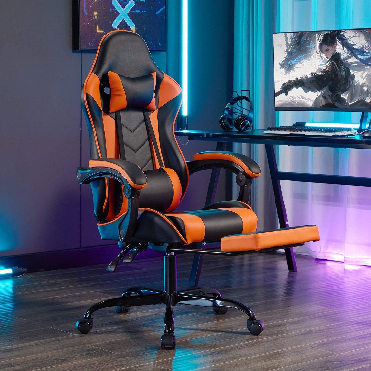 Gaming Chair with Footrest, Ergonomic-Free Shipping