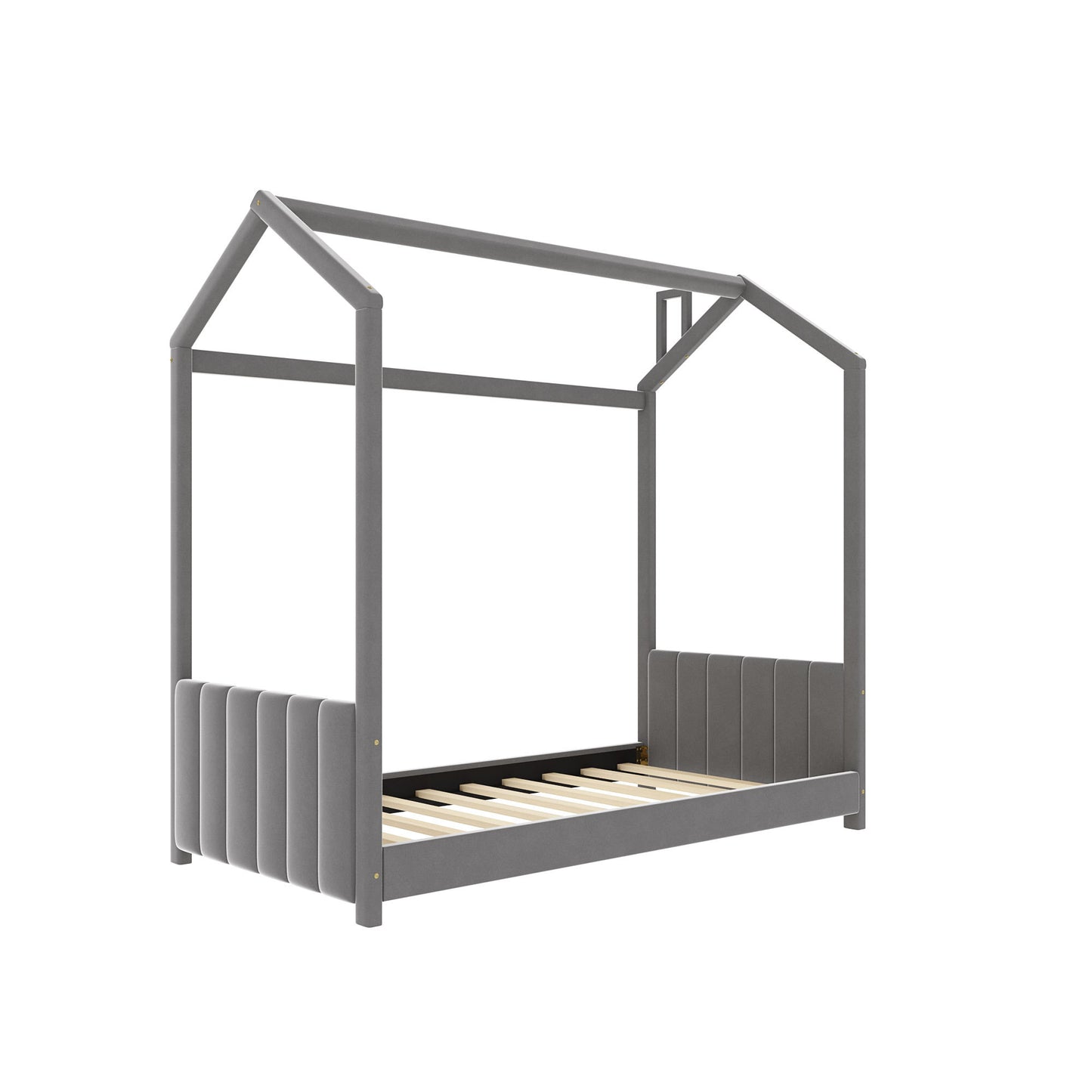 Twin Size Velvet House Bed Wood Bed, Gray - Free Shipping - Aurelia Clothing