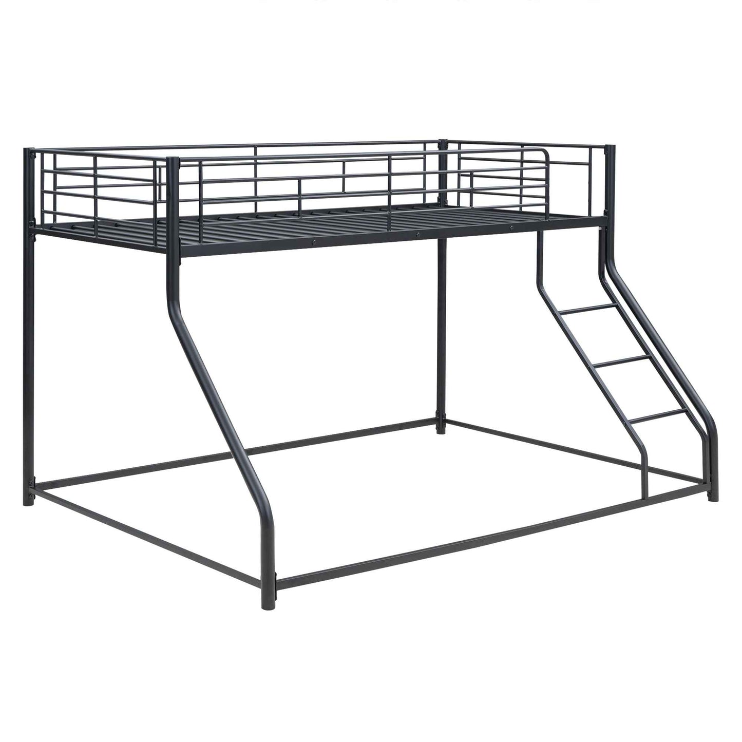 Metal Floor Bunk Bed, Twin XL over Queen, Black-Free Shipping