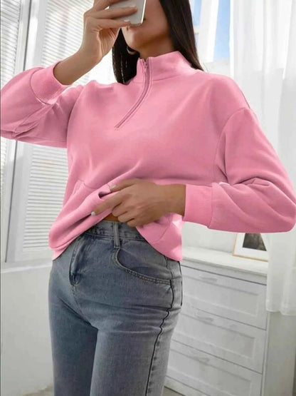 Zip-Up Collar Sweatshirt with Pocket - Free Shipping