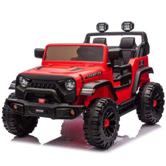 24V Two-seater Kids Ride On Electric Car W/parents control,Seat width 19.69in,400W motor,Four-wheel suspension,light&searchlight,USB,MP3,Bluetooth,Provide a speed of 1.86-4.35MPH for kids of 3+. - Free Shipping