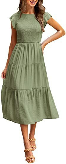 Women's flying sleeve pleated layered short sleeved large hem dress - Free Shipping - Aurelia Clothing