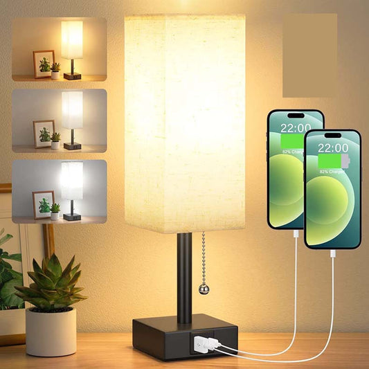 Linen 90 square desk lamp zipper switch three color temperature variable light A+C USB charging - Free Shipping - Aurelia Clothing