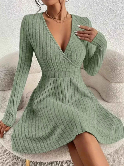 Ribbed Knit Wrap Mini Dress - Free Shipping
