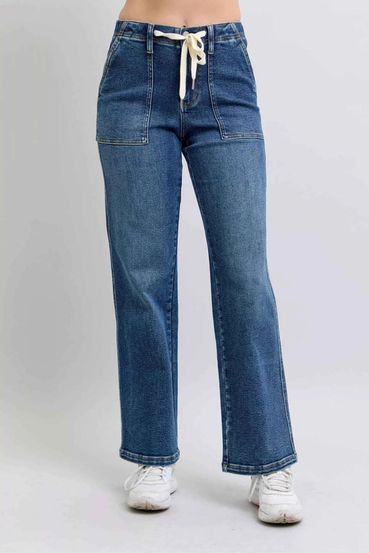 Judy Blue Drawstring Straight Jeans with Pockets