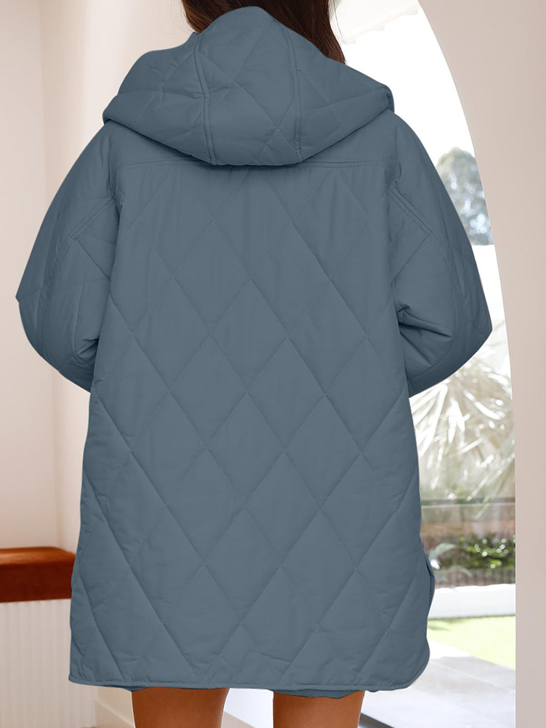 Slit Snap Down Long Sleeve Hooded Jacket - Aurelia Clothing