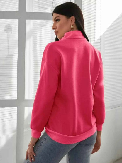 Zip-Up Collar Sweatshirt with Pocket - Free Shipping