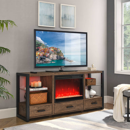 60 inch Electric Fireplace Media TV Stand With Sync Colorful LED Lights-Reclaimed Barnwood Color - Free Shipping - Aurelia Clothing