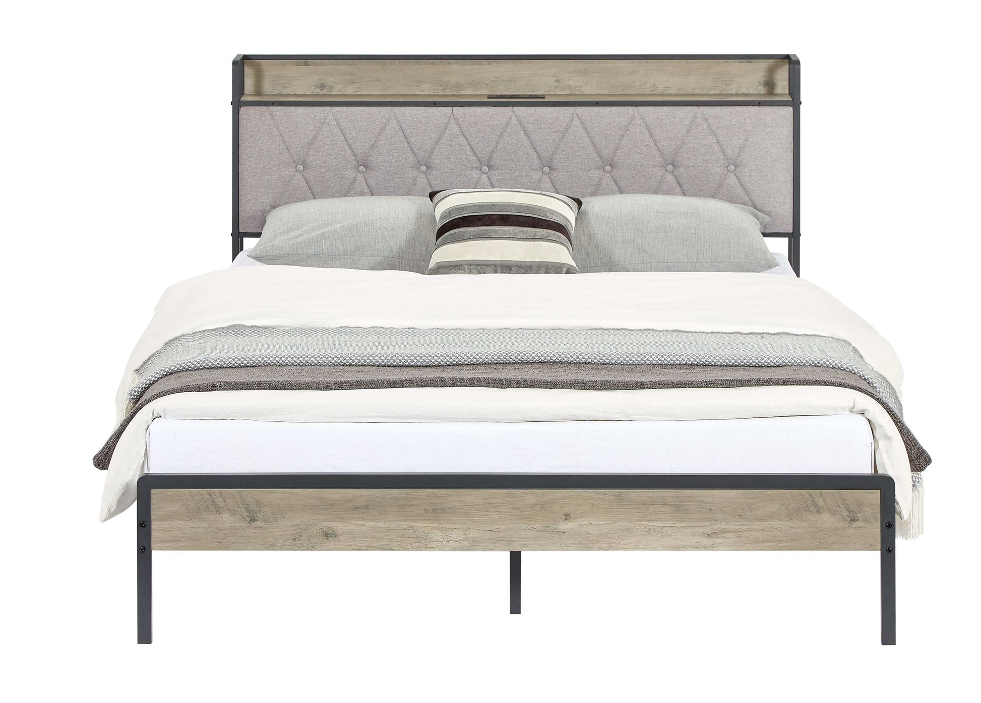 Bed frame with charging station Queen size,Grey, 87.8'' L x 61.8'' W x 39.2'' H. - Free Shipping - Aurelia Clothing