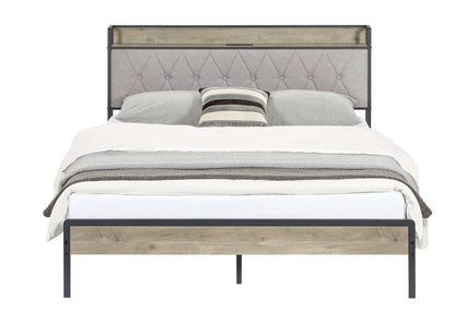 Bed frame with charging station Queen size,Grey, 87.8'' L x 61.8'' W x 39.2'' H. - Free Shipping - Aurelia Clothing