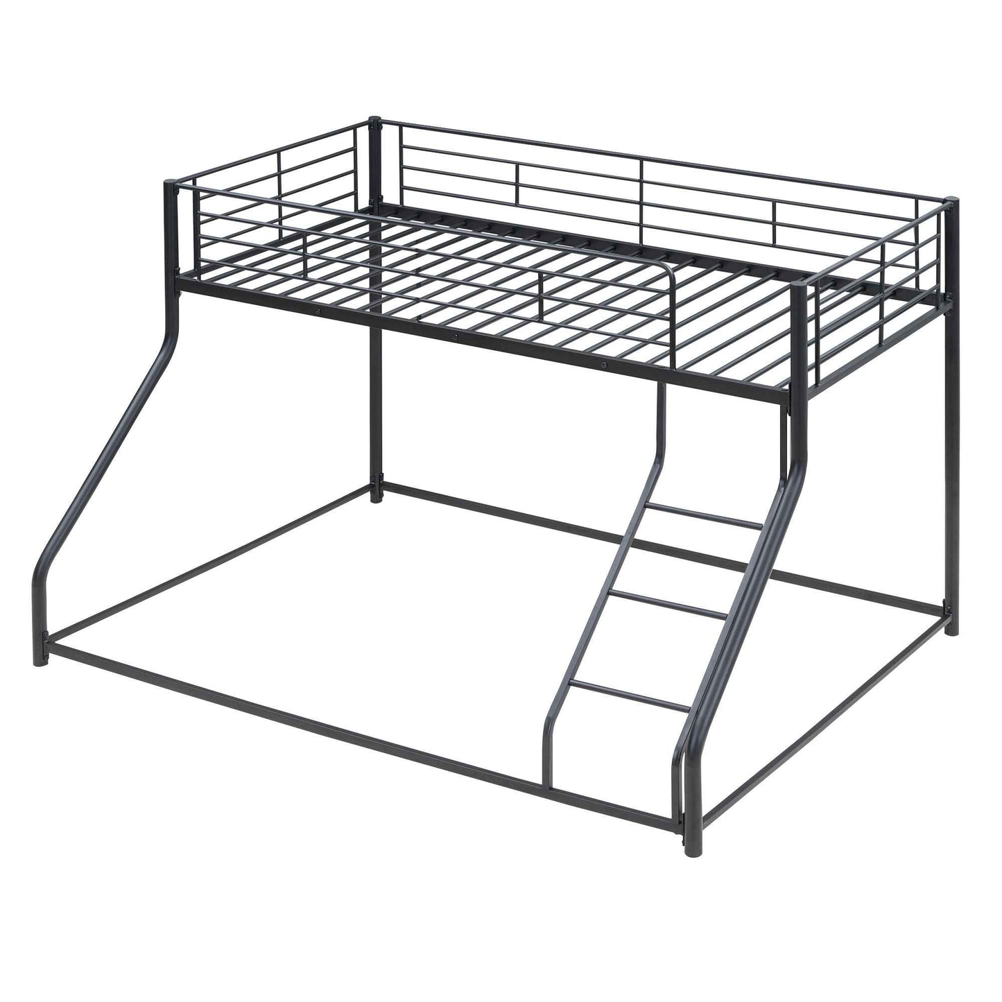 Metal Floor Bunk Bed, Twin XL over Queen, Black-Free Shipping