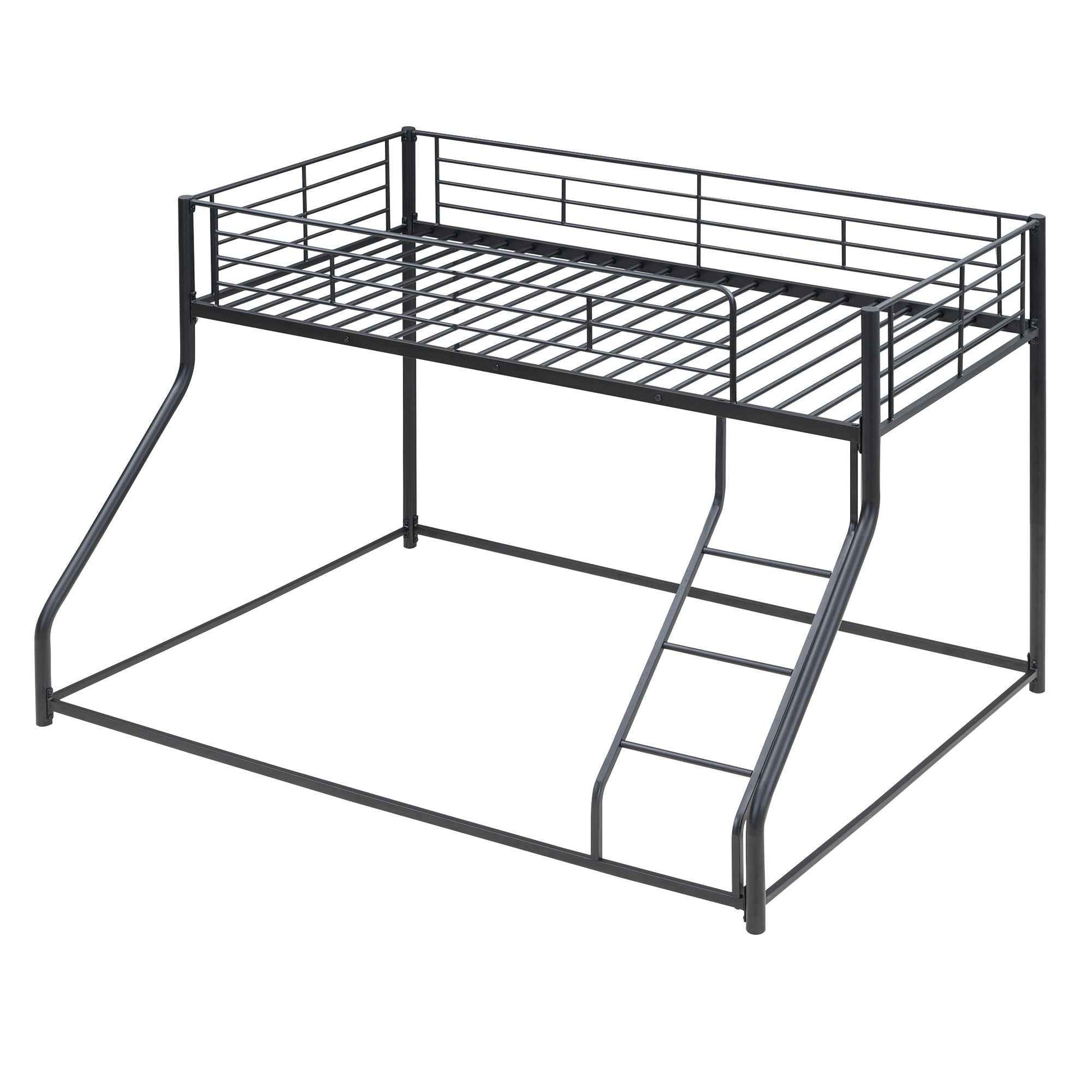 Metal Floor Bunk Bed, Twin XL over Queen, Black-Free Shipping