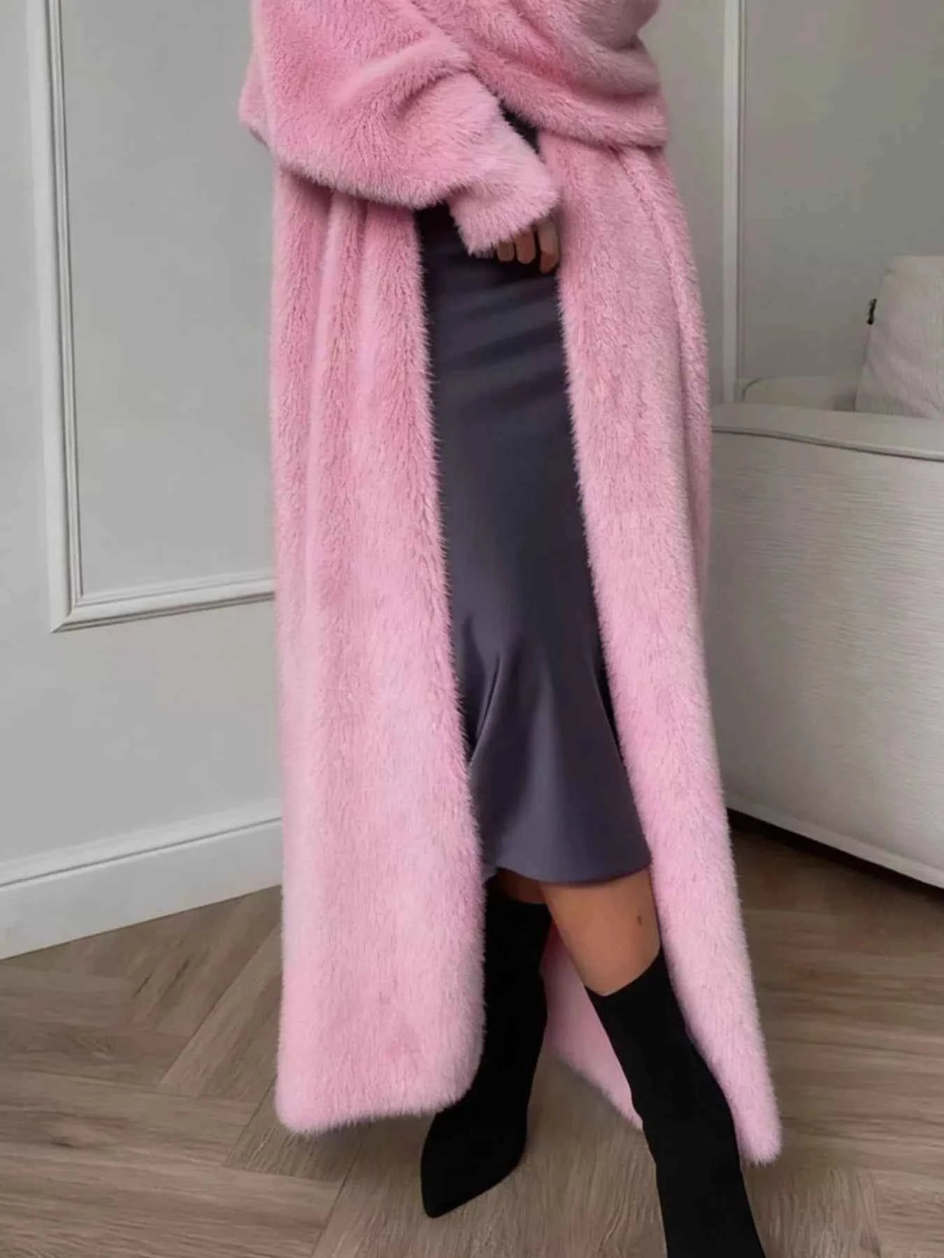 Fuzzy Open Front Longline Cardigan