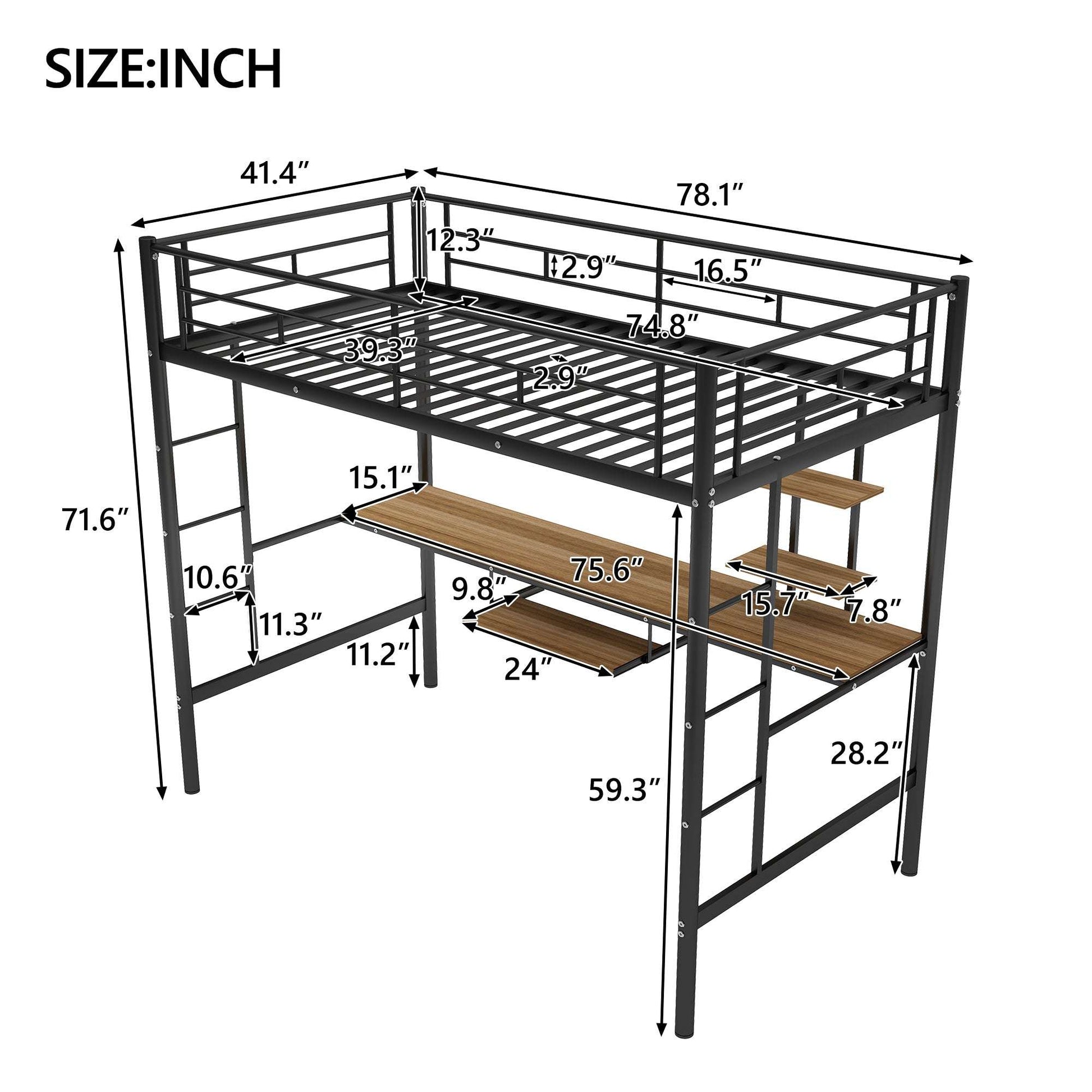 Loft Bed with Desk and Shelf , Space Saving Design,Twin(OLD SKU:MF193081AAB) - Free Shipping - Aurelia Clothing