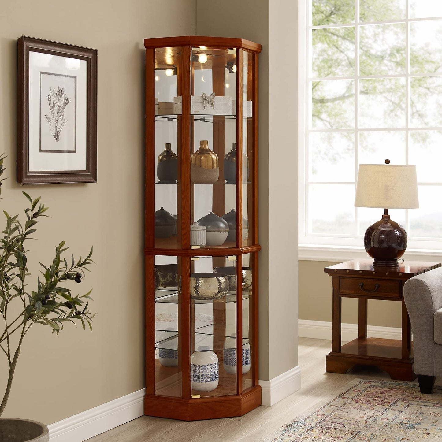 6 Shelf Lighted Corner Curio Cabinet-Free Shipping - Aurelia Clothing