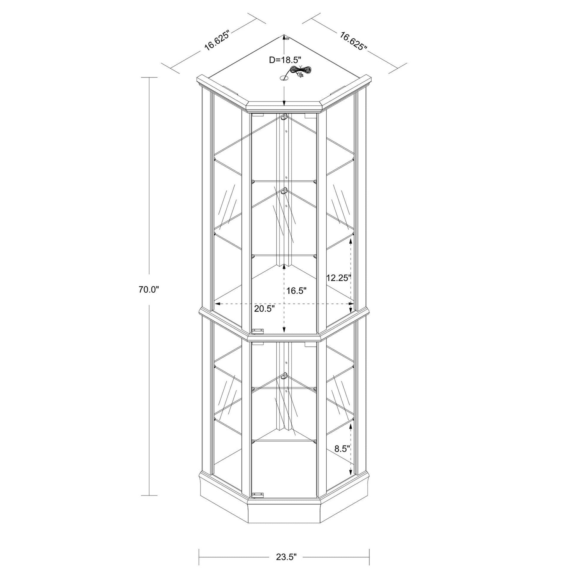 6 Shelf Lighted Corner Curio Cabinet-Free Shipping - Aurelia Clothing
