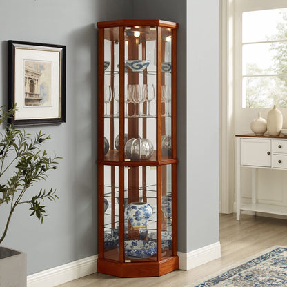 6 Shelf Lighted Corner Curio Cabinet-Free Shipping - Aurelia Clothing