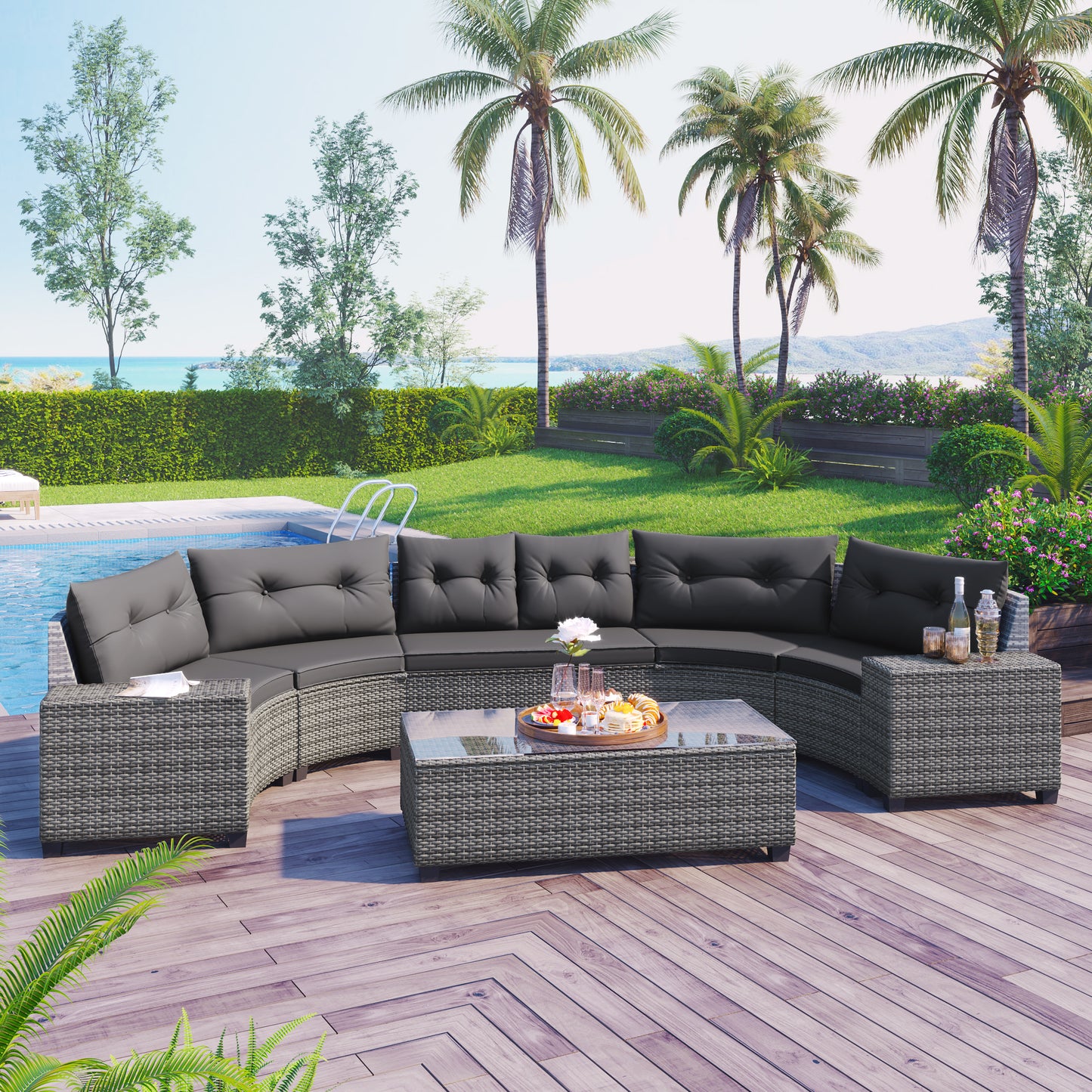 8-pieces Outdoor Wicker Round Sofa Set-Free Shipping