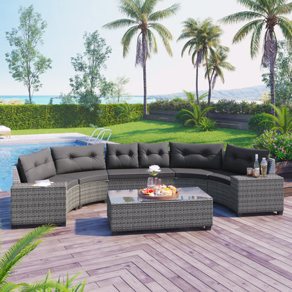 8-pieces Outdoor Wicker Round Sofa Set-Free Shipping