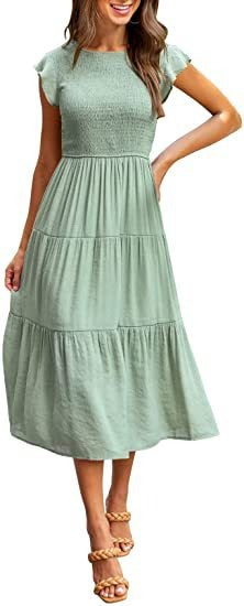 Women's flying sleeve pleated layered short sleeved large hem dress - Free Shipping - Aurelia Clothing