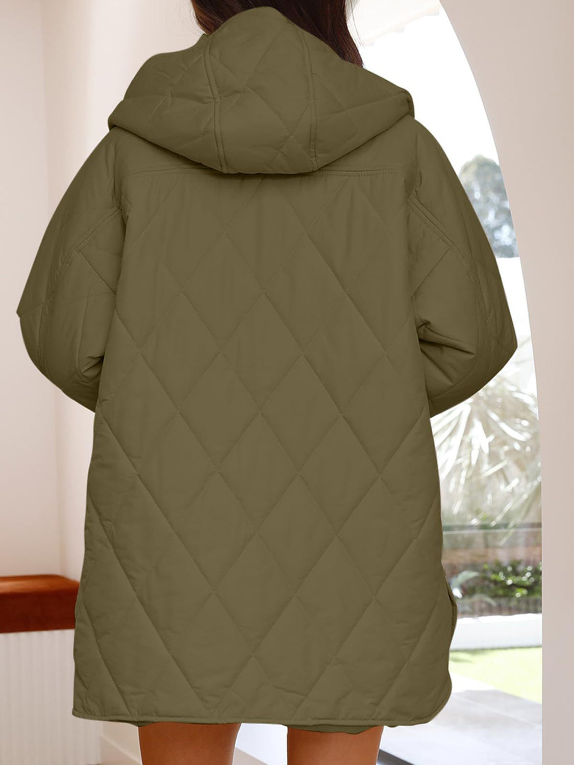 Slit Snap Down Long Sleeve Hooded Jacket - Aurelia Clothing