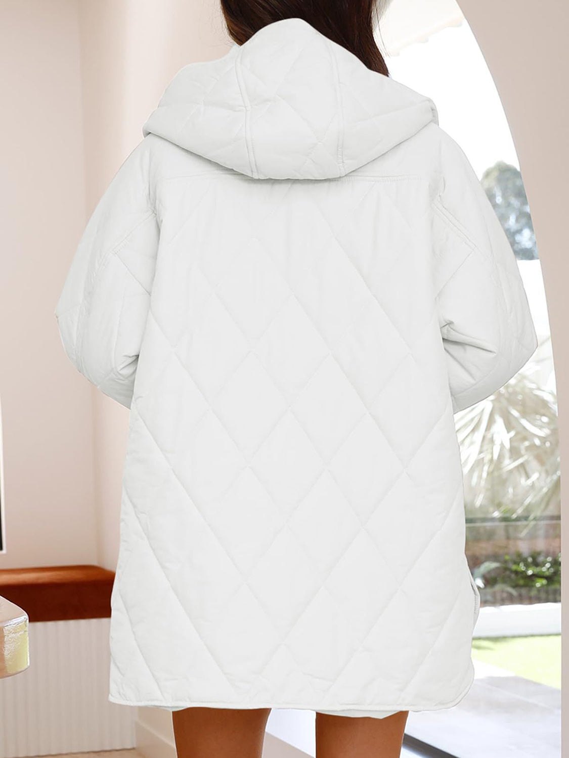 Slit Snap Down Long Sleeve Hooded Jacket - Aurelia Clothing