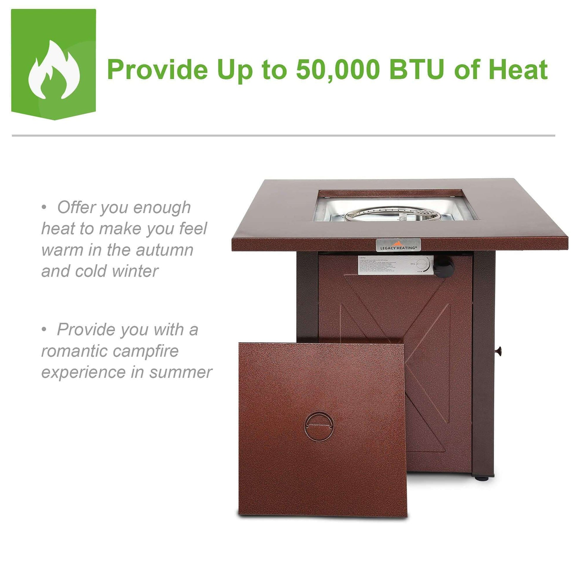 28" 50000 BTU Outdoor Propane Gas Fire Pits Table, Square Brown Texture Outdside Patio Firepits Fireplace Dinning Coffee Tables - Free Shipping - Aurelia Clothing