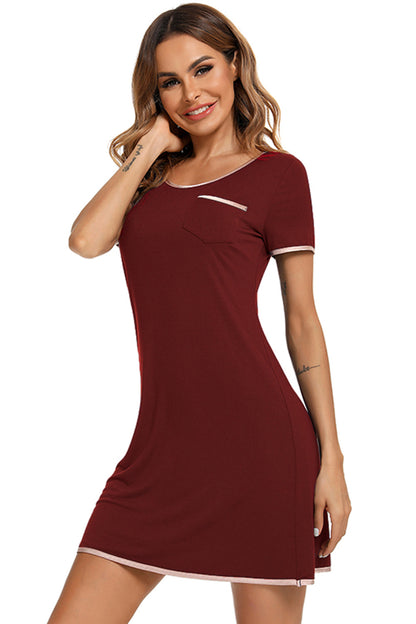 Contrast Trim Pocketed Round Neck Lounge Dress - Aurelia Clothing