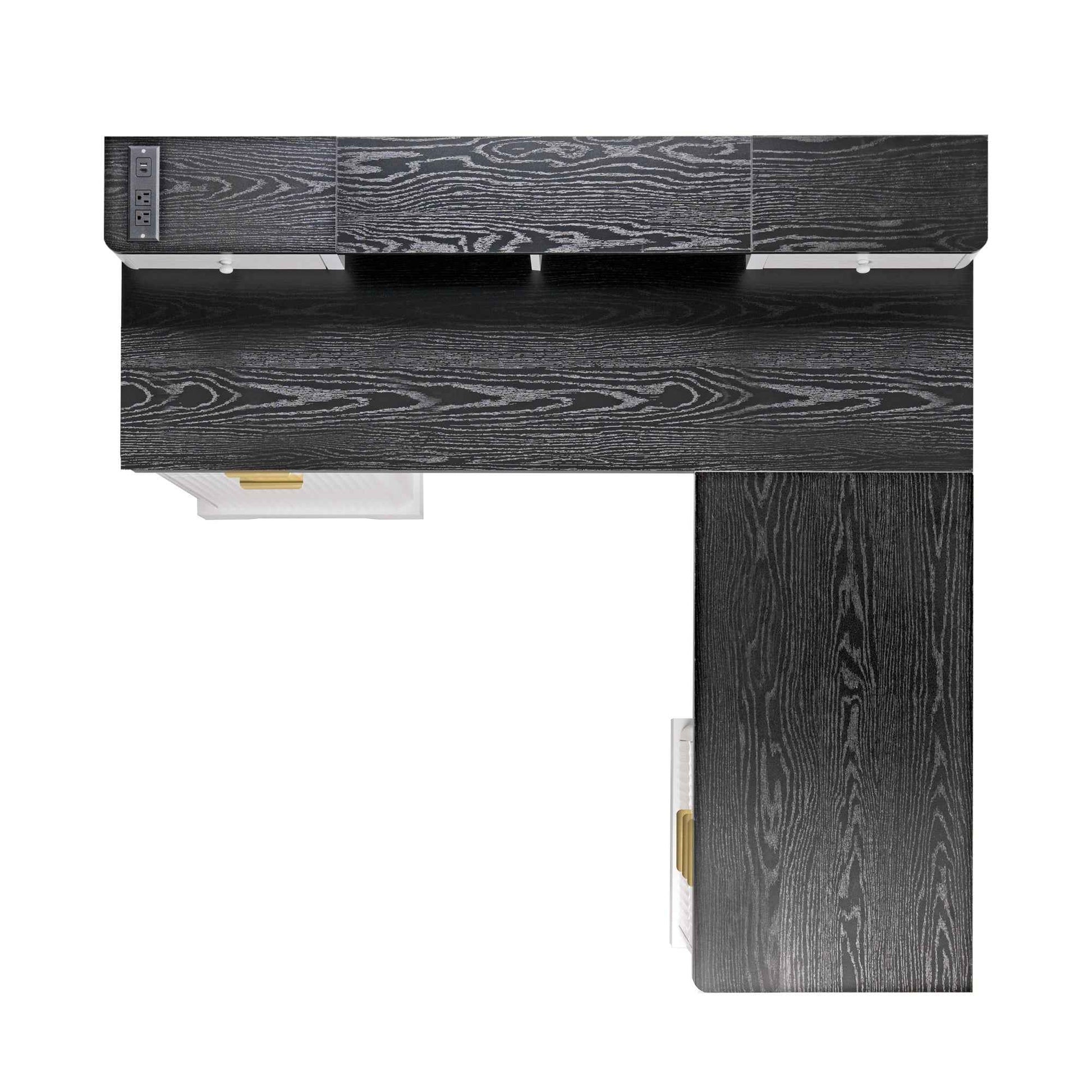 59' Modern Fluted L-Shaped Desk with Charging Station-Free Shipping