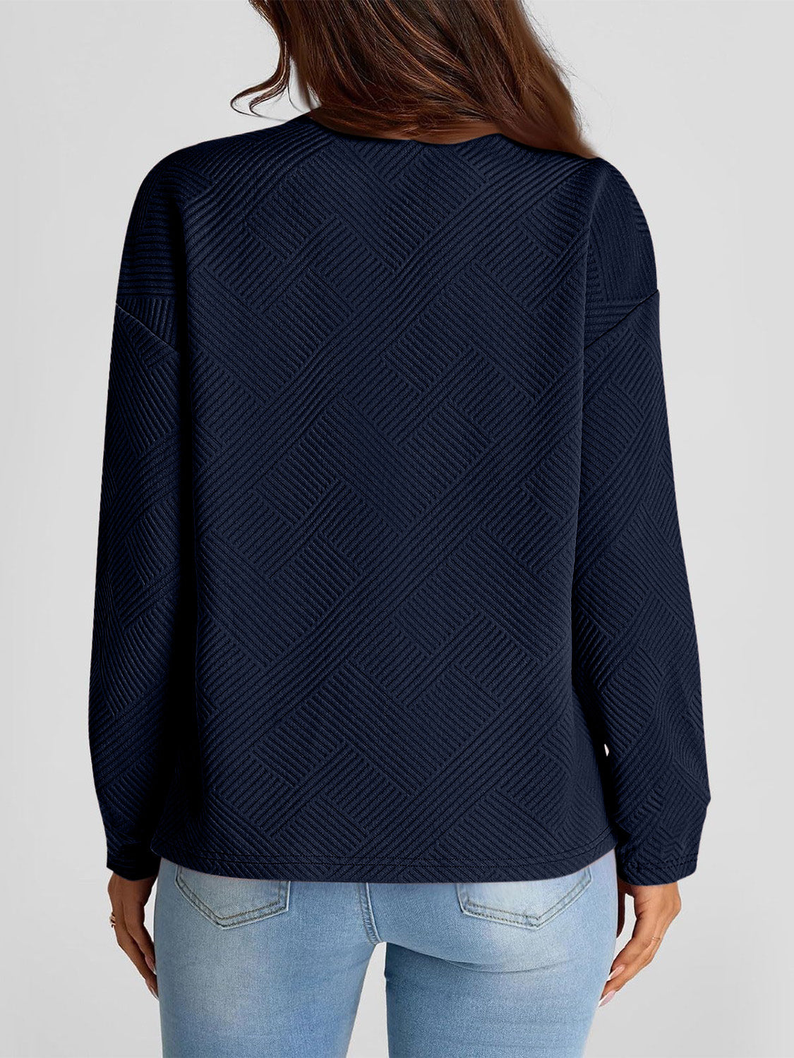 Full Size Texture Round Neck Long Sleeve Sweatshirt - Aurelia Clothing