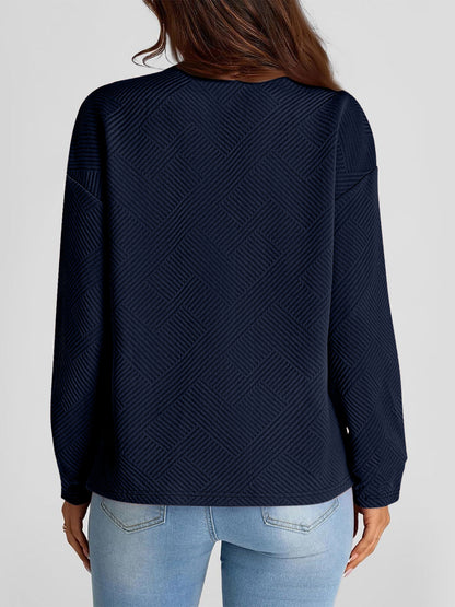 Full Size Texture Round Neck Long Sleeve Sweatshirt - Aurelia Clothing