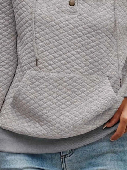 Drawstring Textured Dropped Shoulder Hoodie - Free Shipping