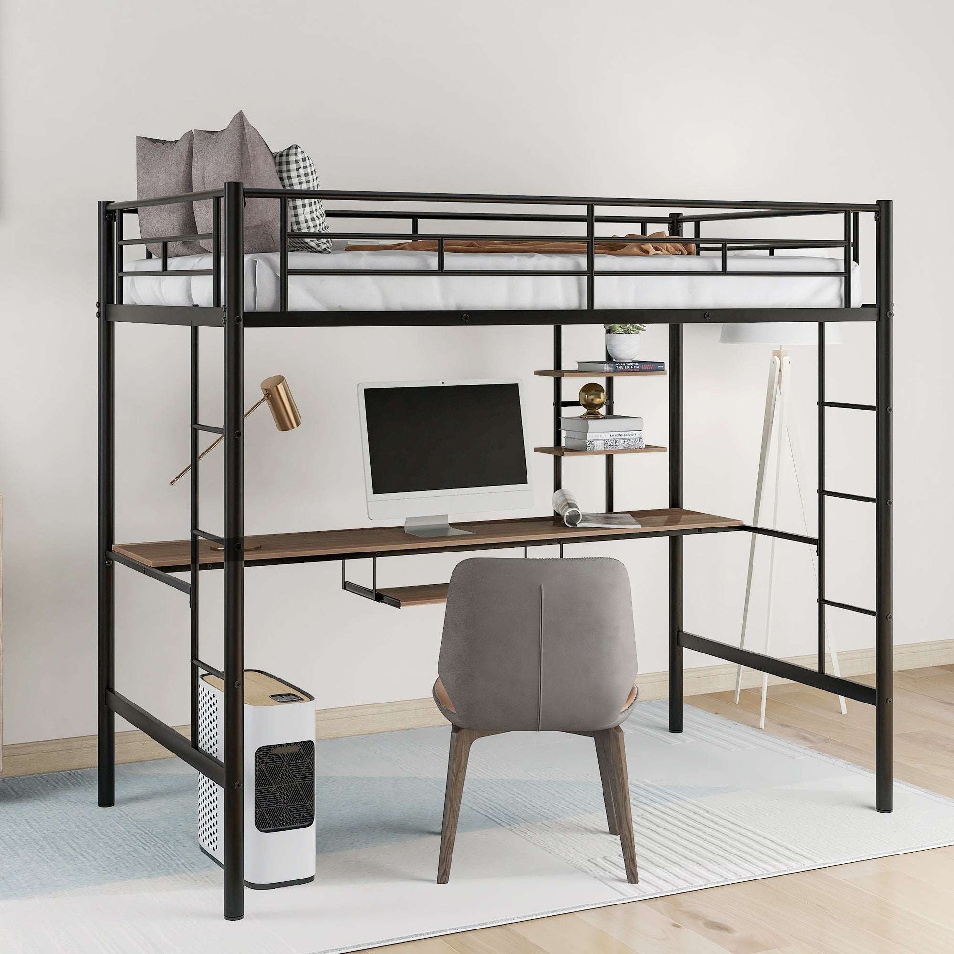 Loft Bed with Desk and Shelf , Space Saving Design,Twin(OLD SKU:MF193081AAB) - Free Shipping - Aurelia Clothing