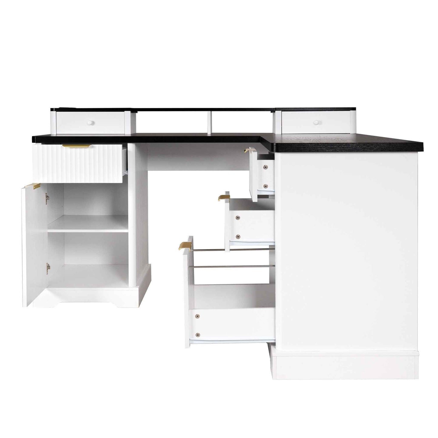 59' Modern Fluted L-Shaped Desk with Charging Station-Free Shipping