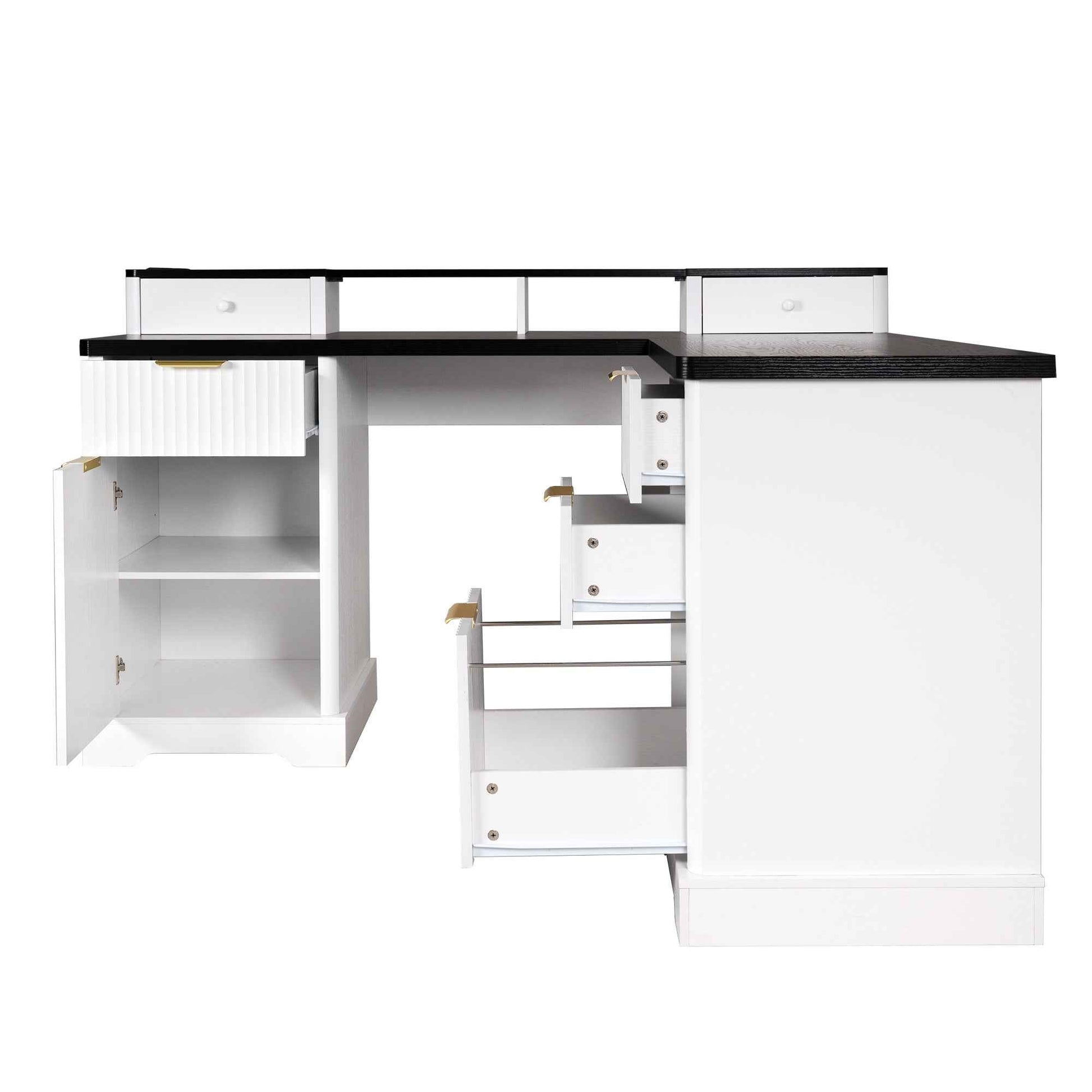 59' Modern Fluted L-Shaped Desk with Charging Station-Free Shipping