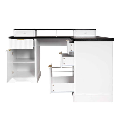 59' Modern Fluted L-Shaped Desk with Charging Station-Free Shipping