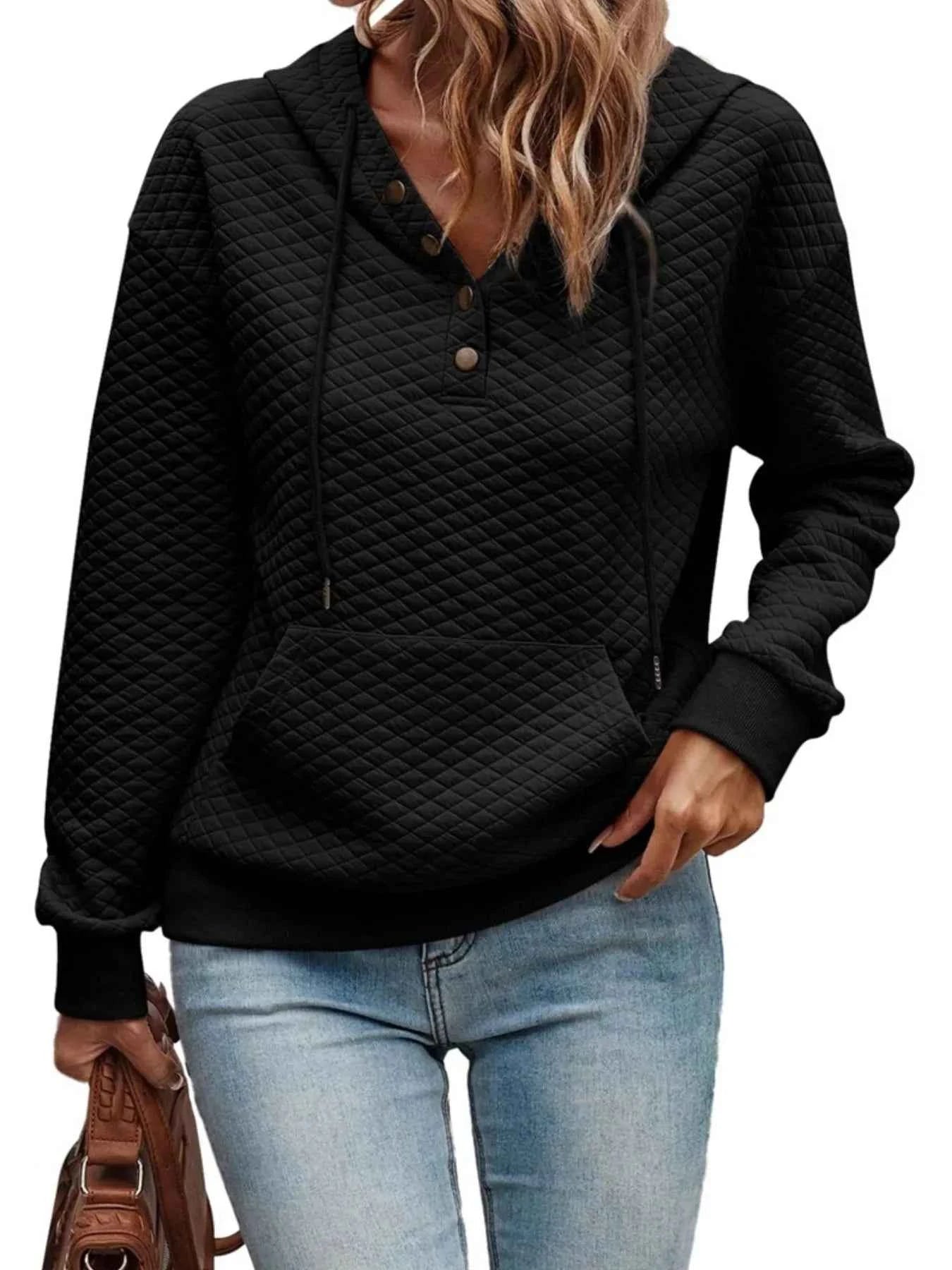 Drawstring Textured Dropped Shoulder Hoodie - Free Shipping