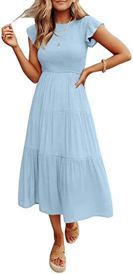 Women's flying sleeve pleated layered short sleeved large hem dress - Free Shipping - Aurelia Clothing
