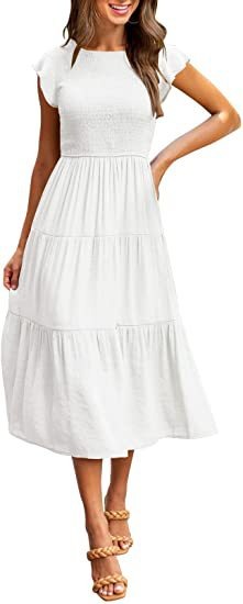 Women's flying sleeve pleated layered short sleeved large hem dress - Free Shipping - Aurelia Clothing